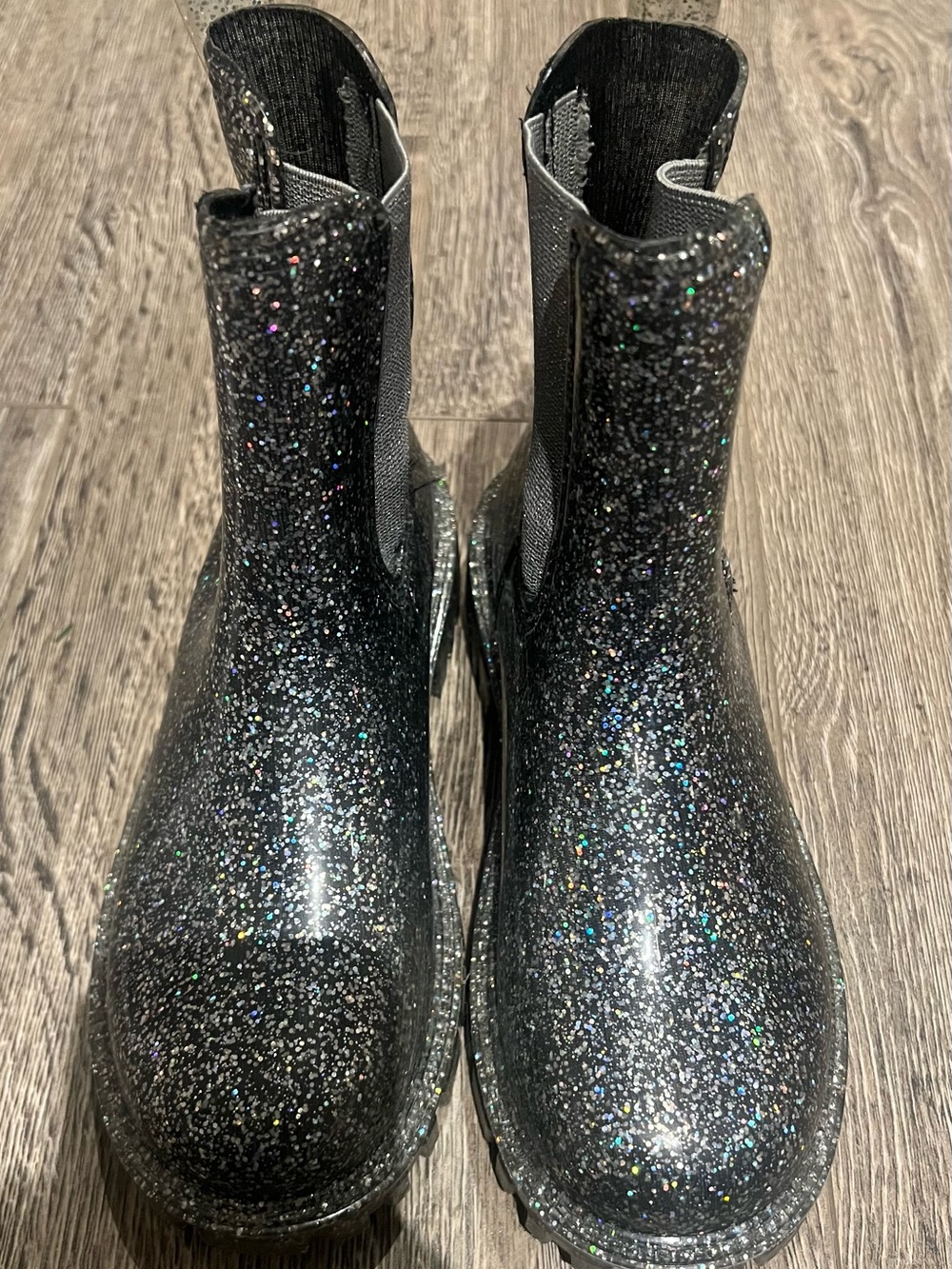 Black Holographic Glitter Boots